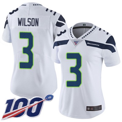Nike Seattle Seahawks #3 Russell Wilson White Women's Stitched NFL 100th Season Vapor Limited Jersey